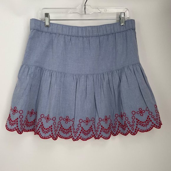 Vineyard Vines Blue Chambray Embroidered Flounce Pull On Skirt Med Cotton - Picture 5 of 12